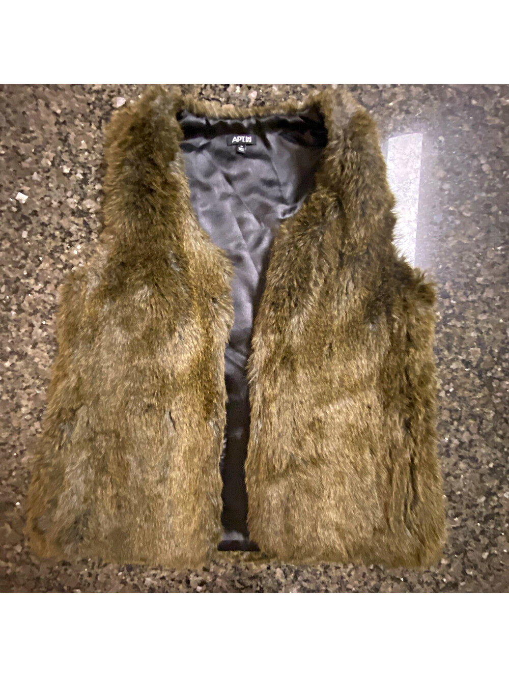 Apt. 9 Womens Brown Faux Fur Accents Lined Open Front Sleeveless Vest M